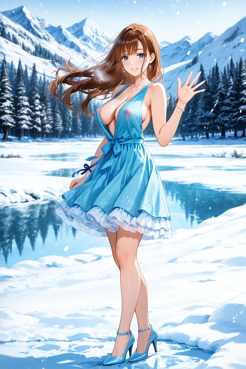 Ribbon Bracelet, Dress Pulled Down, Wispy Hair Bangs Hentai AI Porn