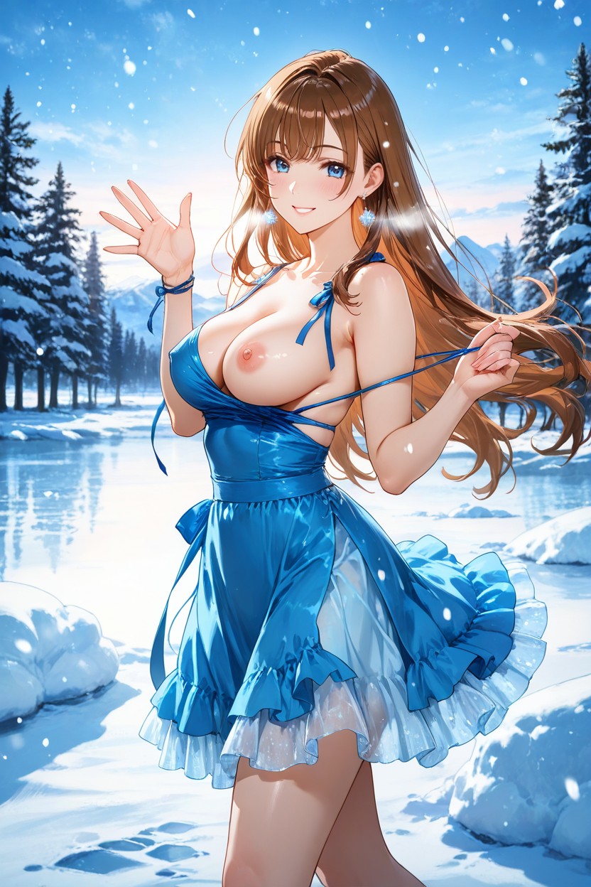 Wind Blowing Hair, Medium Breast, One Hand Waving At Viewer Hentai AI Porn