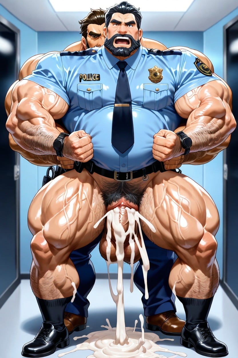 Graves Behind Male Police, Open Mouth, Gay Man AI Gay Porn
