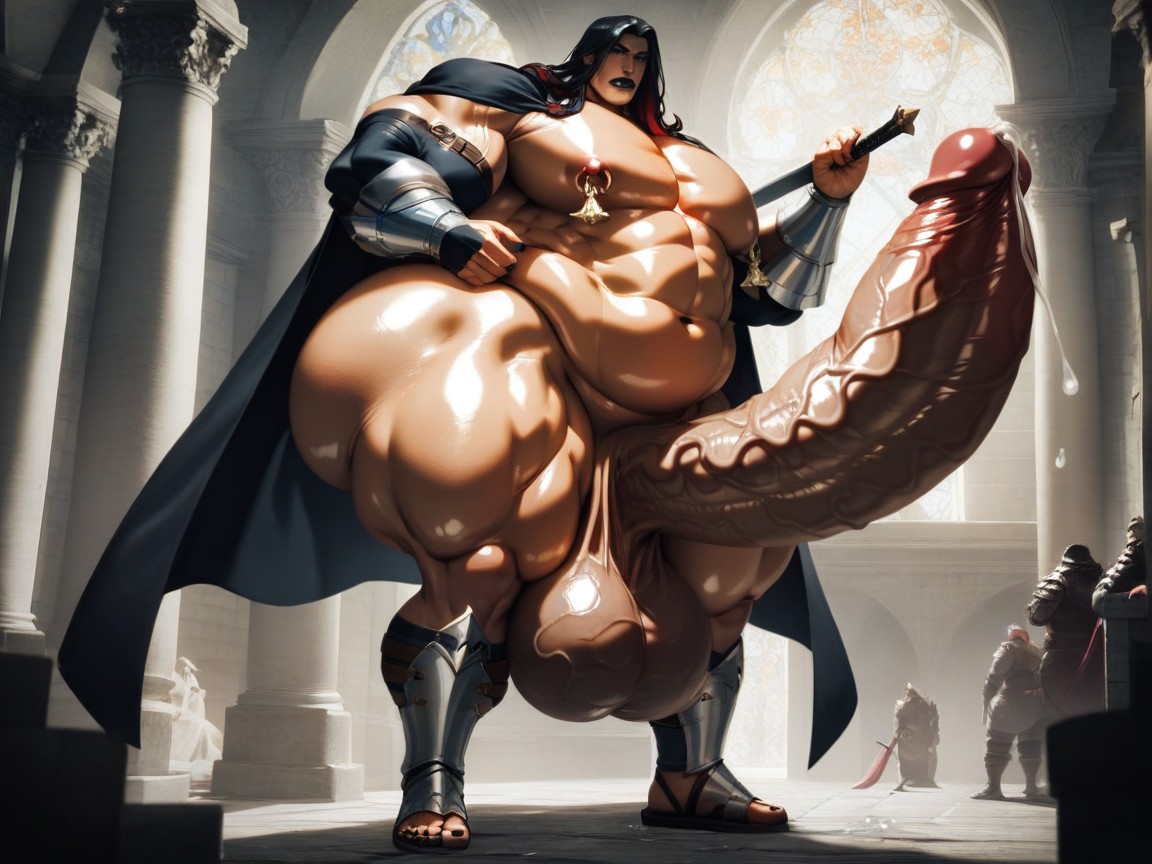 Thick Thighs, Grinning, Hyper Gigantic Sagging Balls AI Gay Porn