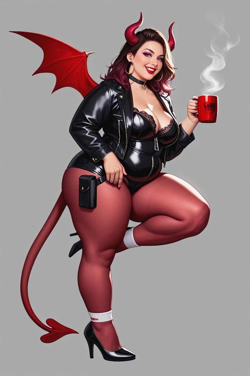 Red Devil Horns, All Skin Is Smooth Red, Realistic Textures BBW AI Porn
