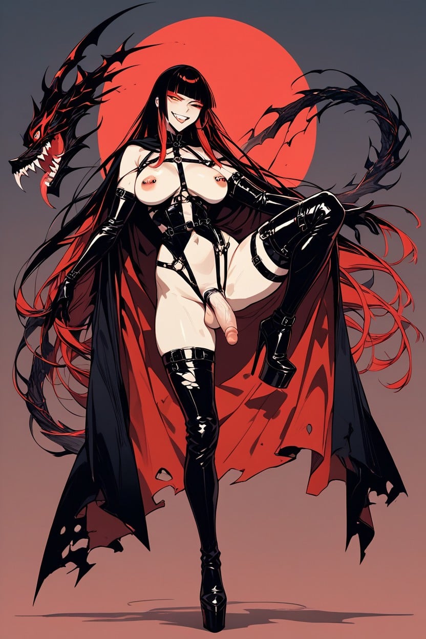 Tongue Out, Cuerpo Completo, Black Silk Long Gloves Hentai IA