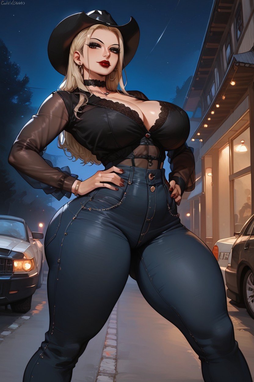 Red Lipstick, On Top, Wingtip Eyeliner Hentai IA