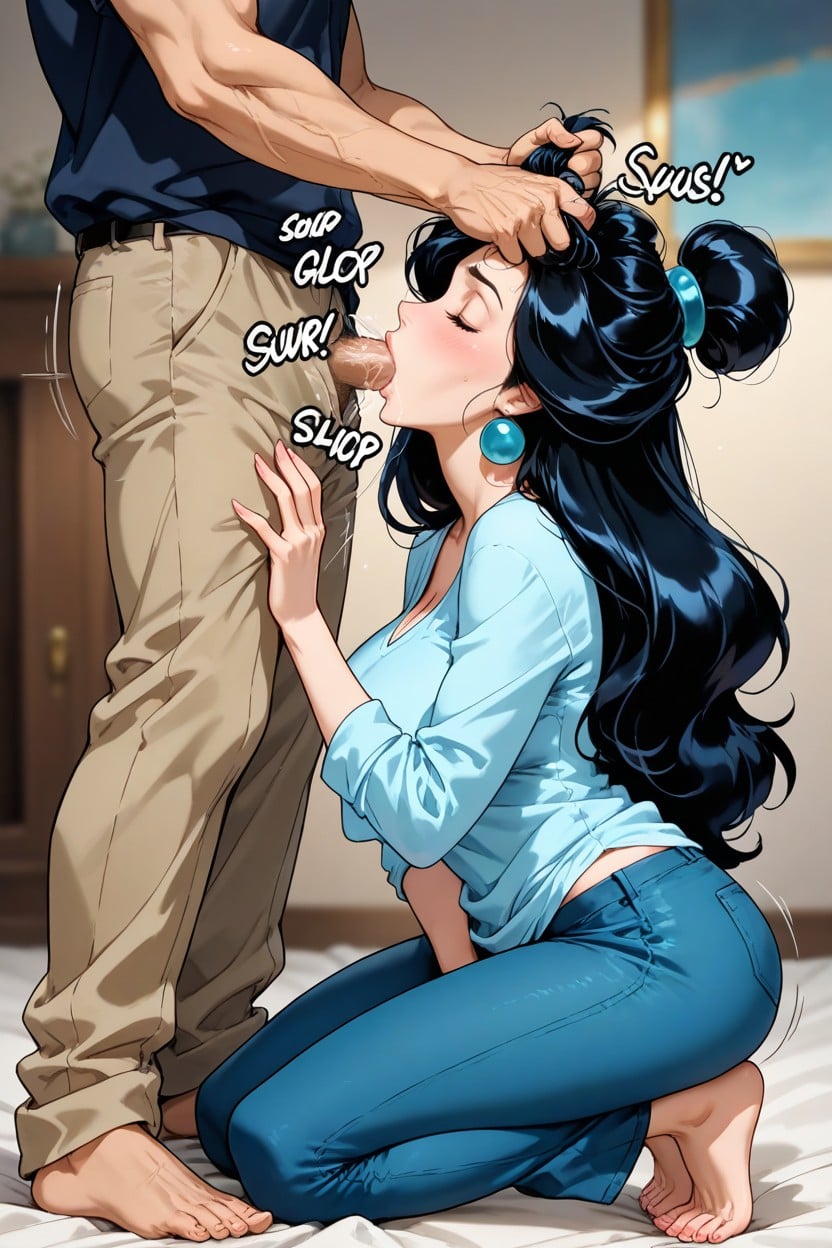 Man With Pants Down, Hair Scalp, Woman Masturbating Hentai AI Porn