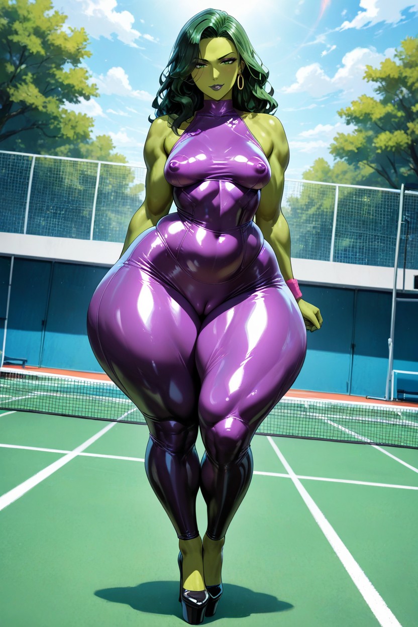 Huge Thick Thighs, High Platform Heels, Extremely Large Ass AI Porn