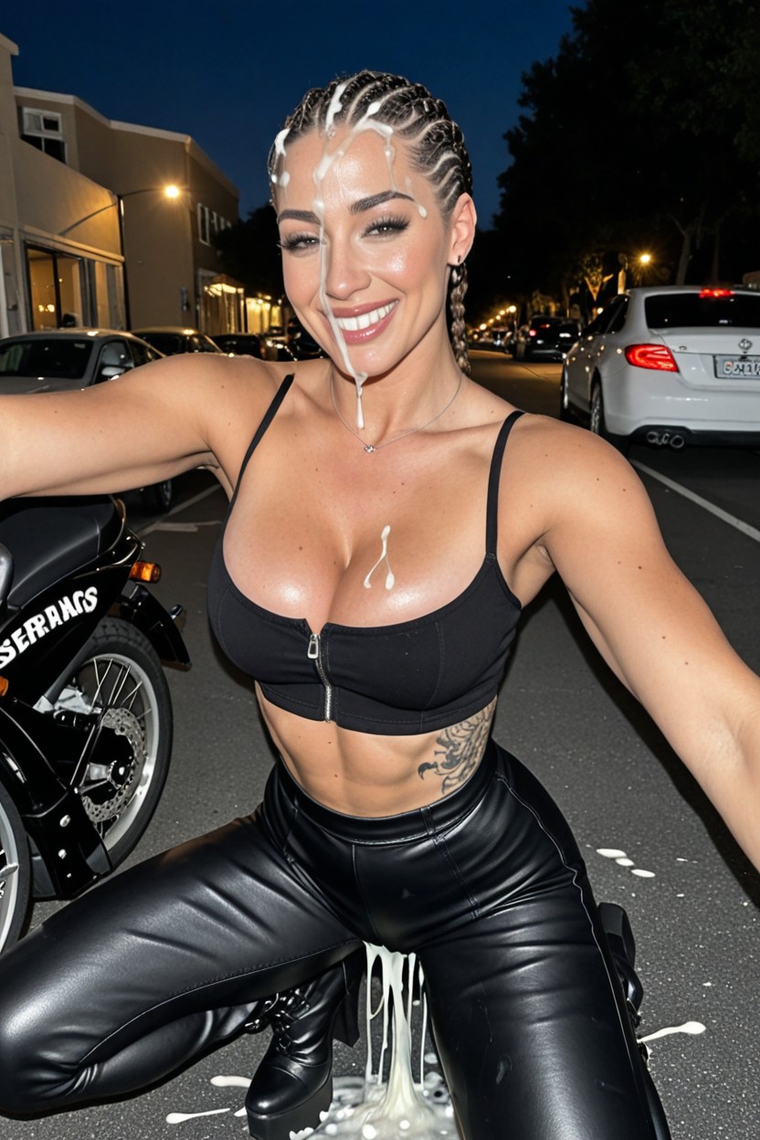 Thong Sticking Out Of Biker Leather Pant, Excessive Push Up, Full Body AI Porn