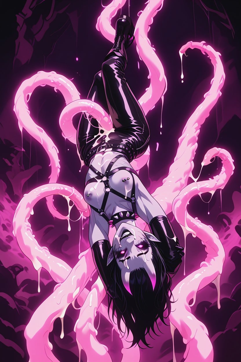 Hanging In The Air, Bouncing Line, Glowing Blue Ghost Tentacles Hentai IA