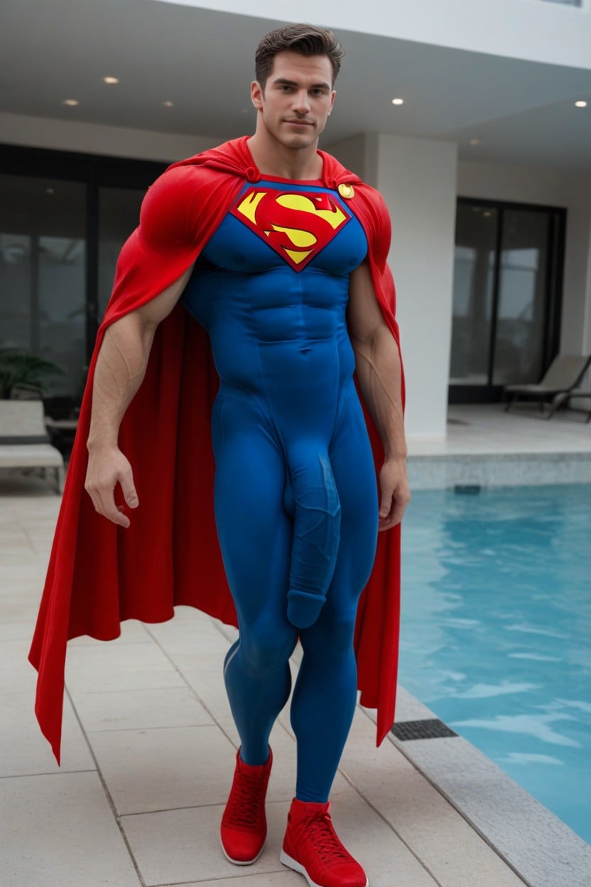 Impossibly Long Hyper Penis, Extremely Oversized Enormous Veiny Macro Penis Bulge Hanging Down To His Ankles, Penis Fully Covered AI Gay Porn