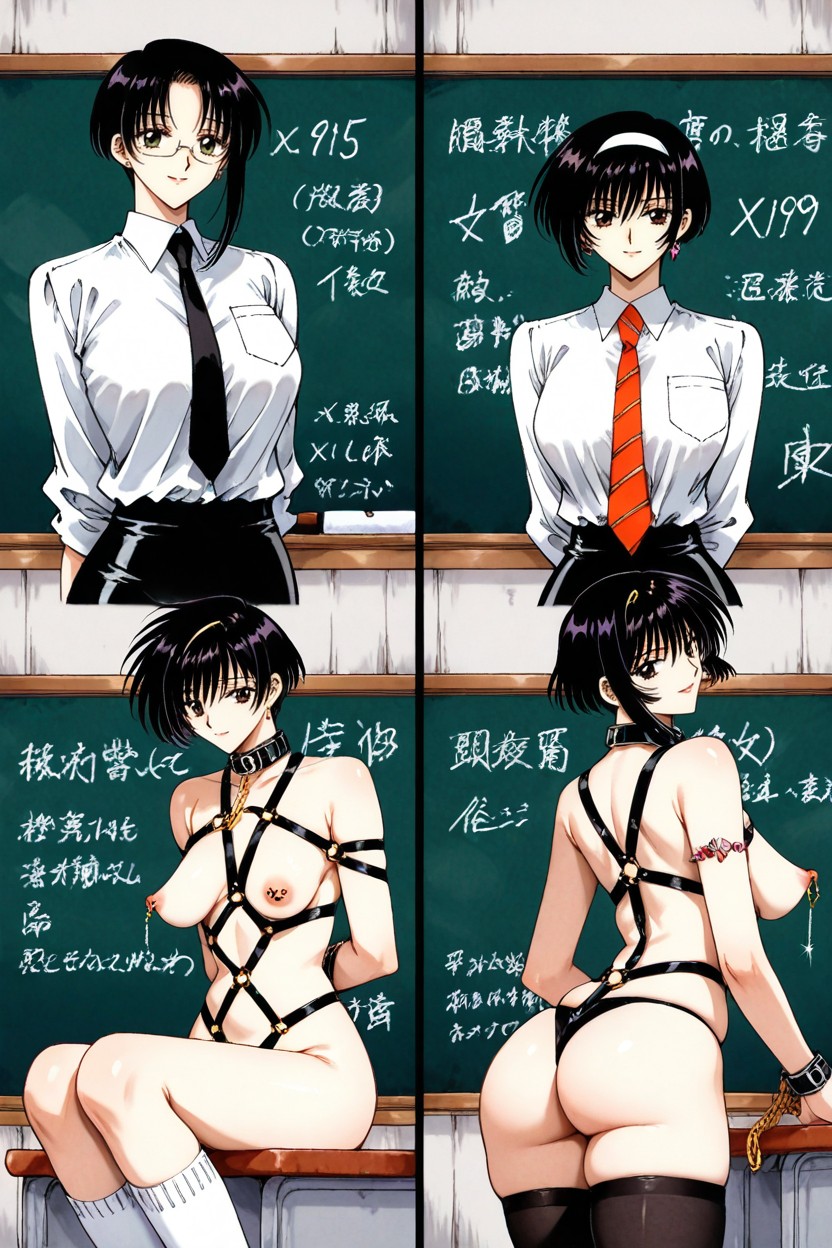 Knee Socks, Black Hair, Same Character Body Proportion AI Porn