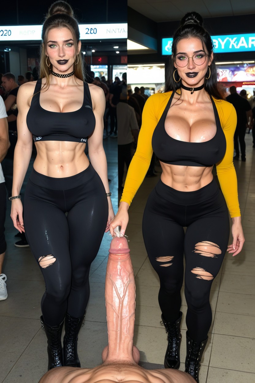 Hyper Slutty Bimbo Hourglass Body, Black Sports Bra, Thong AI Porn