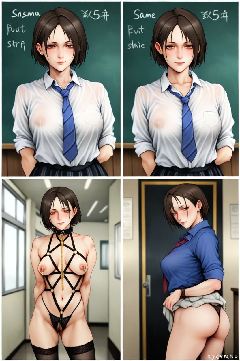 Kazama Akira From Sfv, Classroom, She Strips Naked Puts On A Collar AI Porn