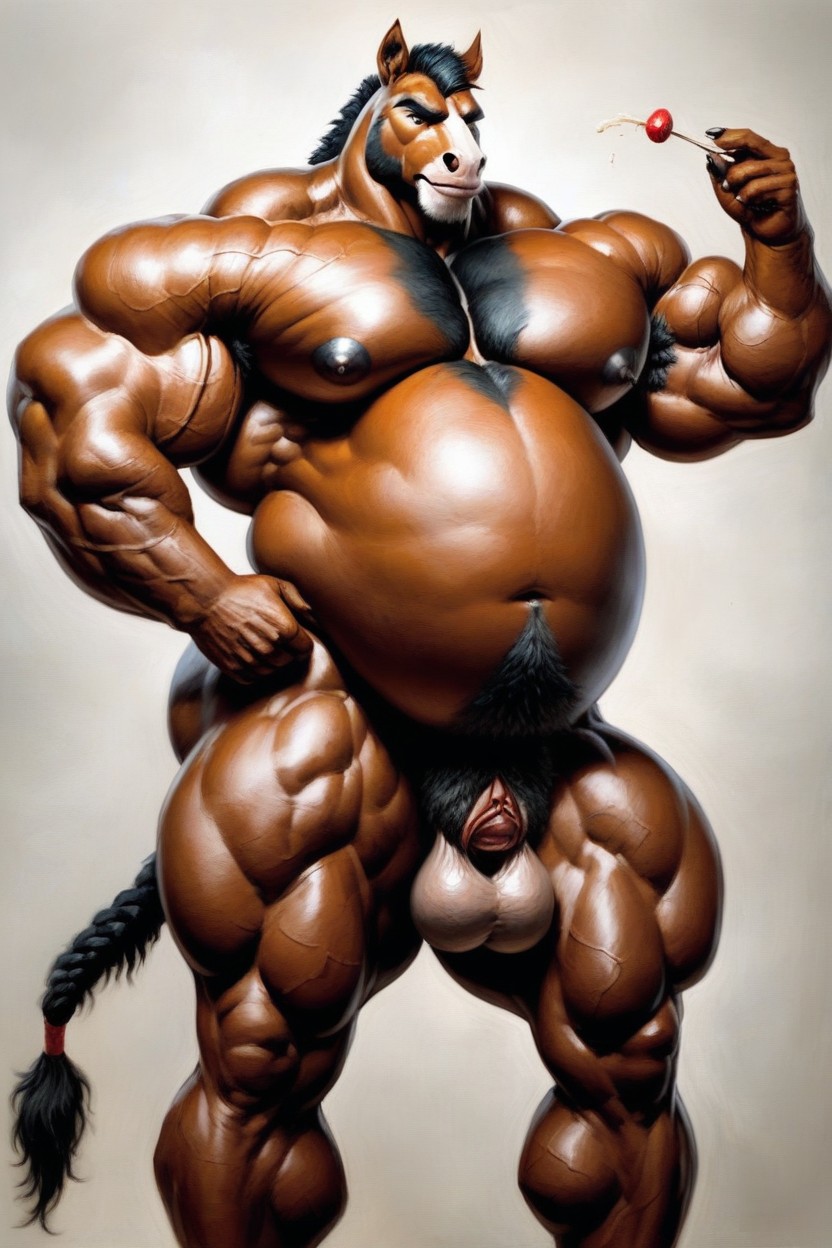 Oversized Muscles, Hyper Muscular, Grinning Furry AI Porn