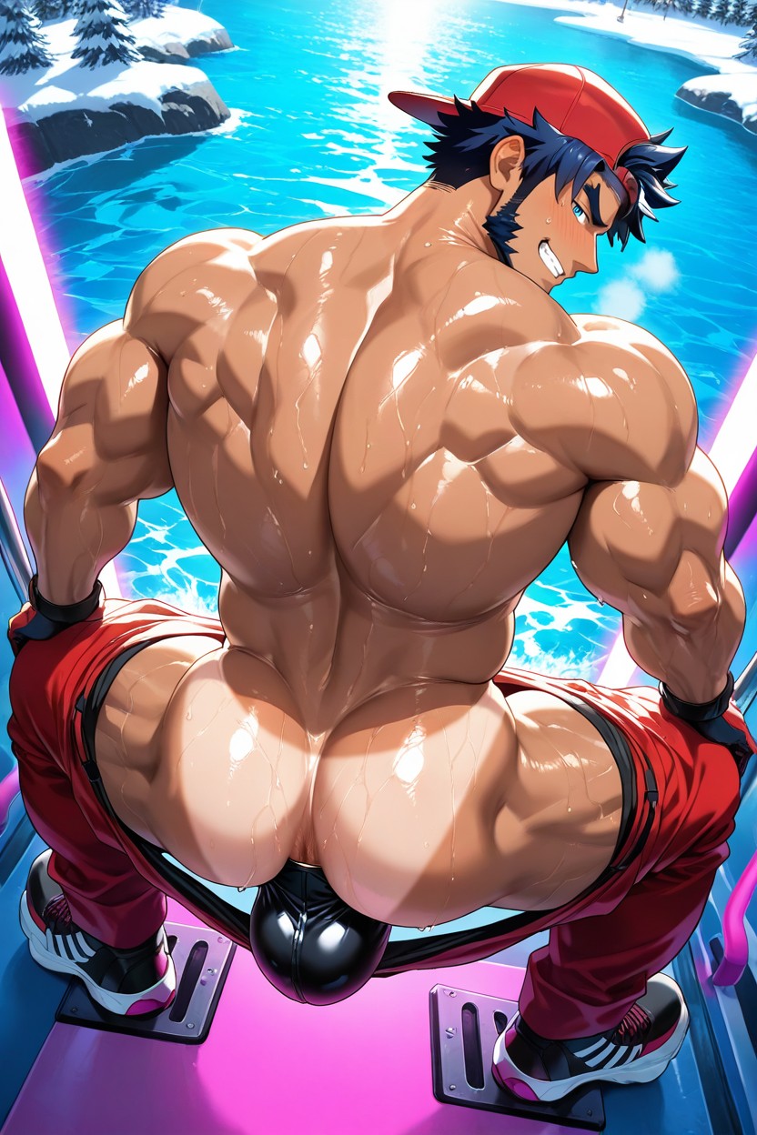 Pants Pulled Down, Looking Back, Top Down AI Gay Porn