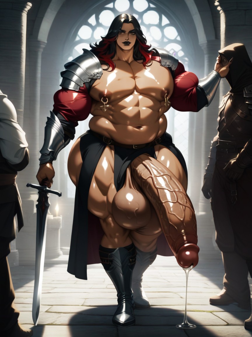 Masculine Chest, Masculine Body, Dark Lipstick AI Gay Porn