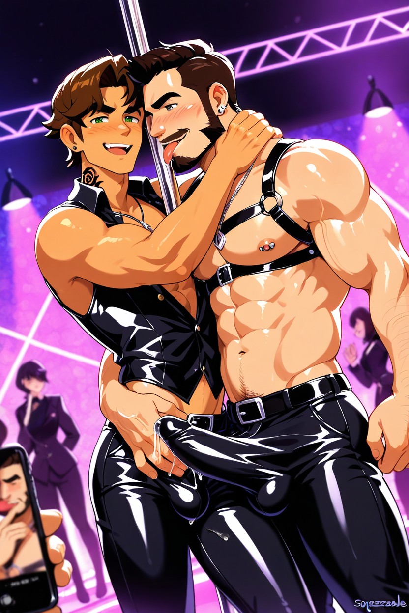 Leather Harness, Penis Bulge, Hug AI Gay Porn