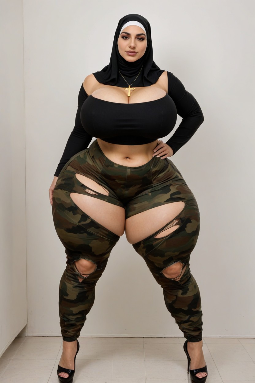 Hijab Female Soldiers, Gigantic Thighs, Writing On Legs AI Porn
