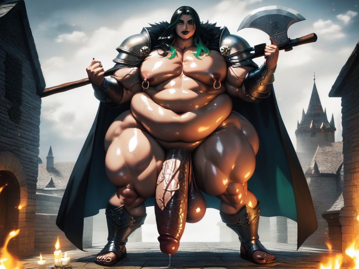Incredibly Long Veiny Penis, Holding Axe, Broad Shoulders AI Gay Porn