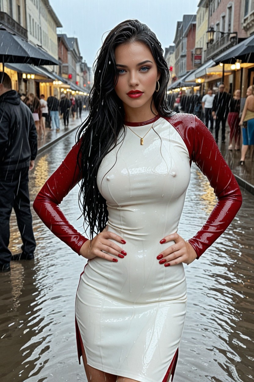 Dark Tanned Skin, Standing, Her Hair Is Very Wet AI Porn