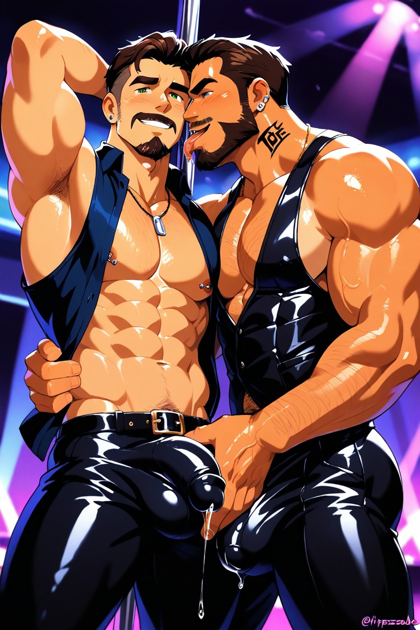 Open Clothes, Skin Belt, Leather Harness AI Gay Porn