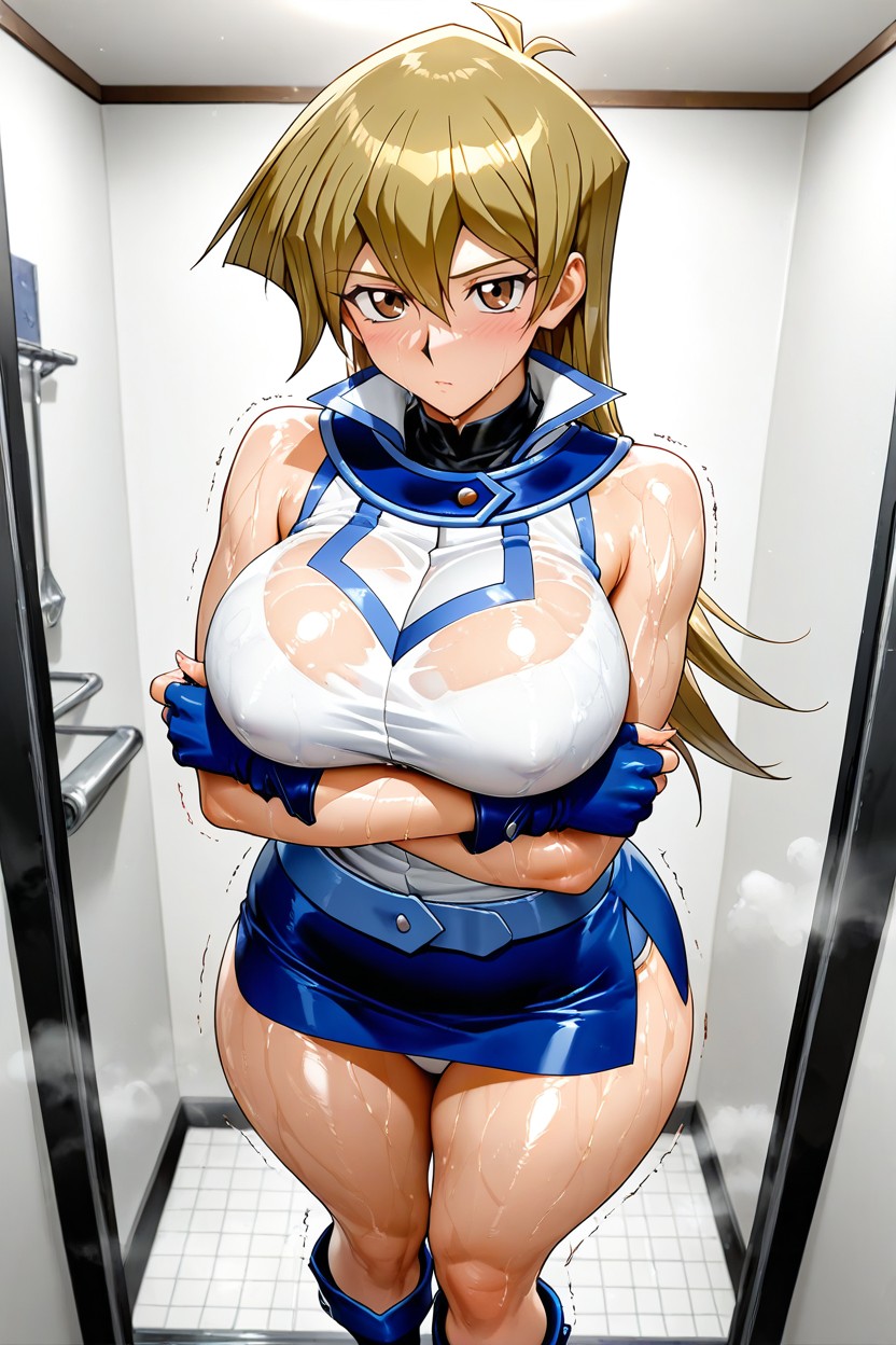 Blue Belt, Boots, Blue Fingerless Gloves Hentai AI Porn