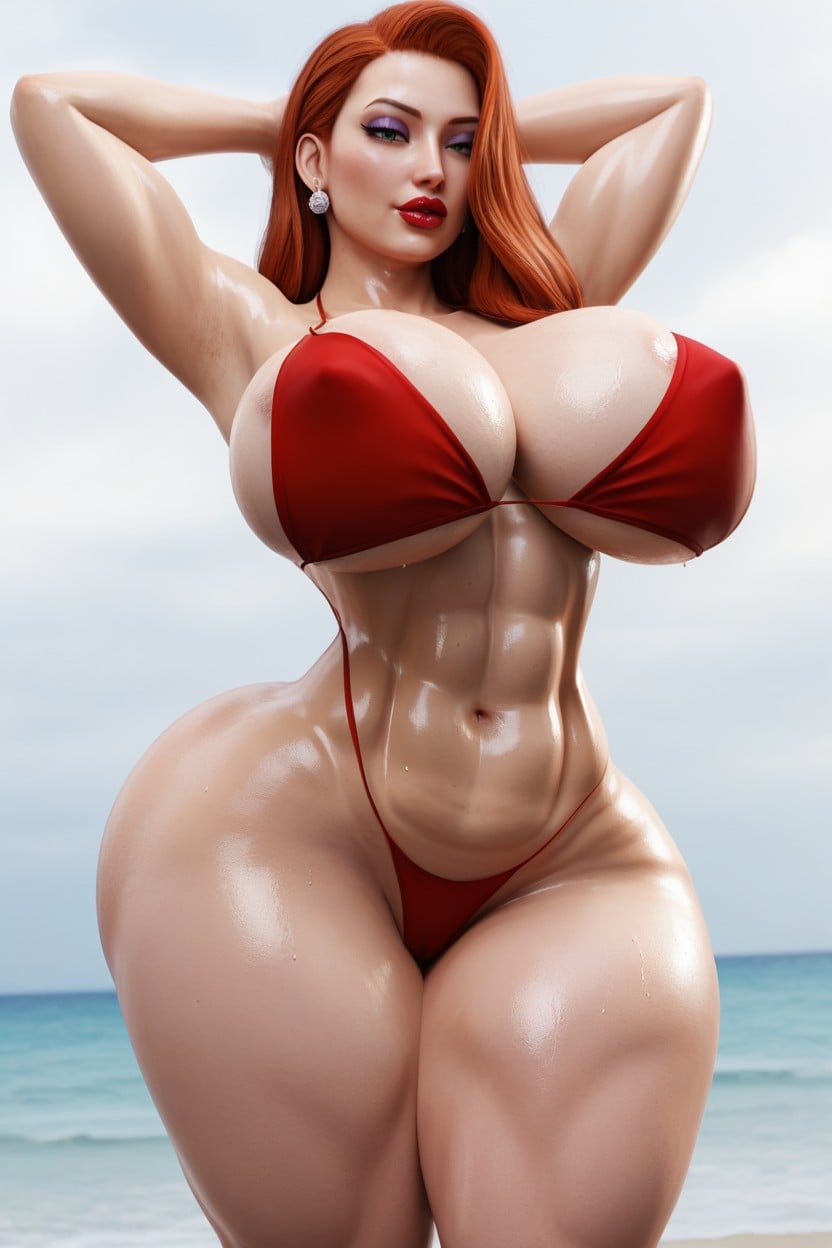 Jessica Rabbit, Tall, Red Bikini AI Porn