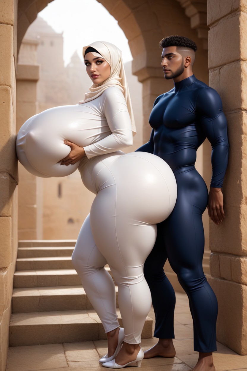 Woman Wearing White Colour Bodysuit, Gigantic Ass, 50+ Hentai IA