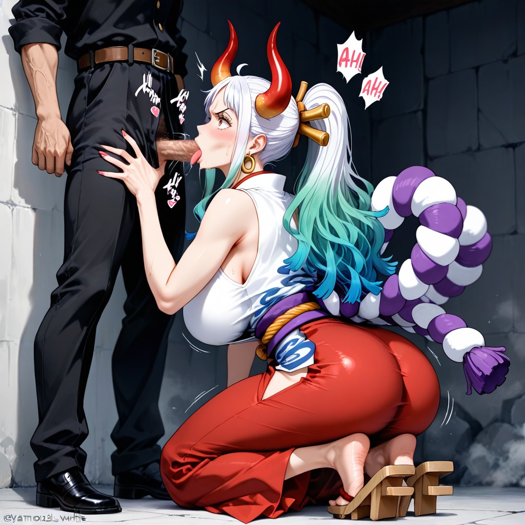 Wide Hips, Detailed Face, Grabbing Yamato Hair Hentai AI Porn