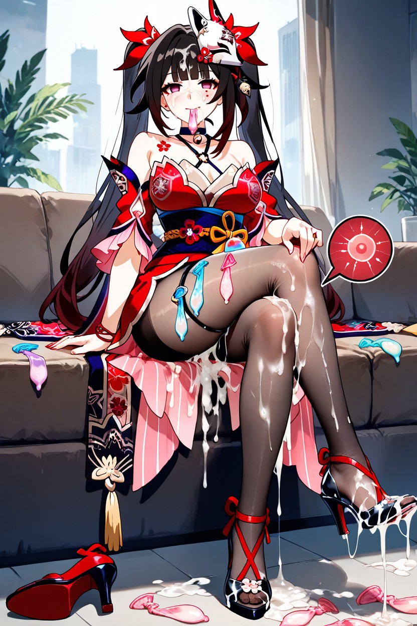 Sitting, Cum On Hair, Used Condom Thigh Ring Hentai AI Porn