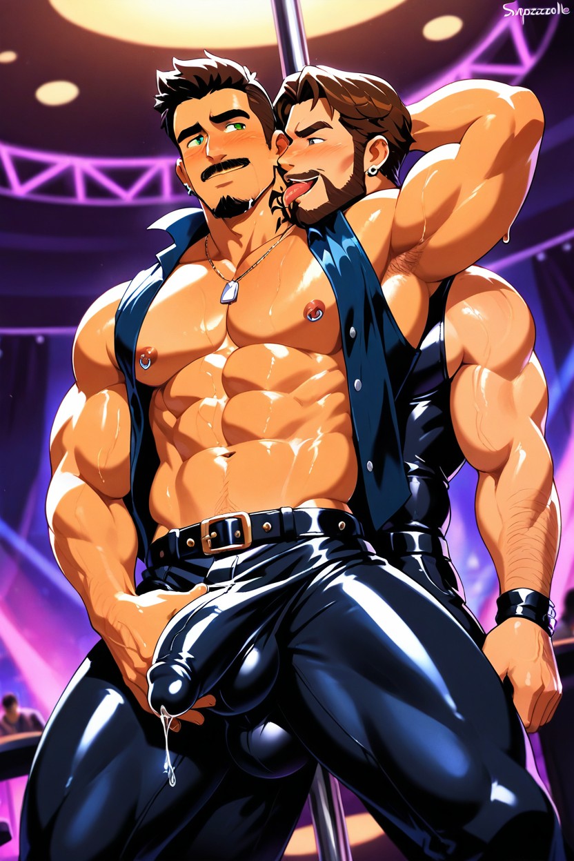 Leather Harness, Ear Piercings Goatee And Mustache Necklace, Full Beard AI Gay Porn