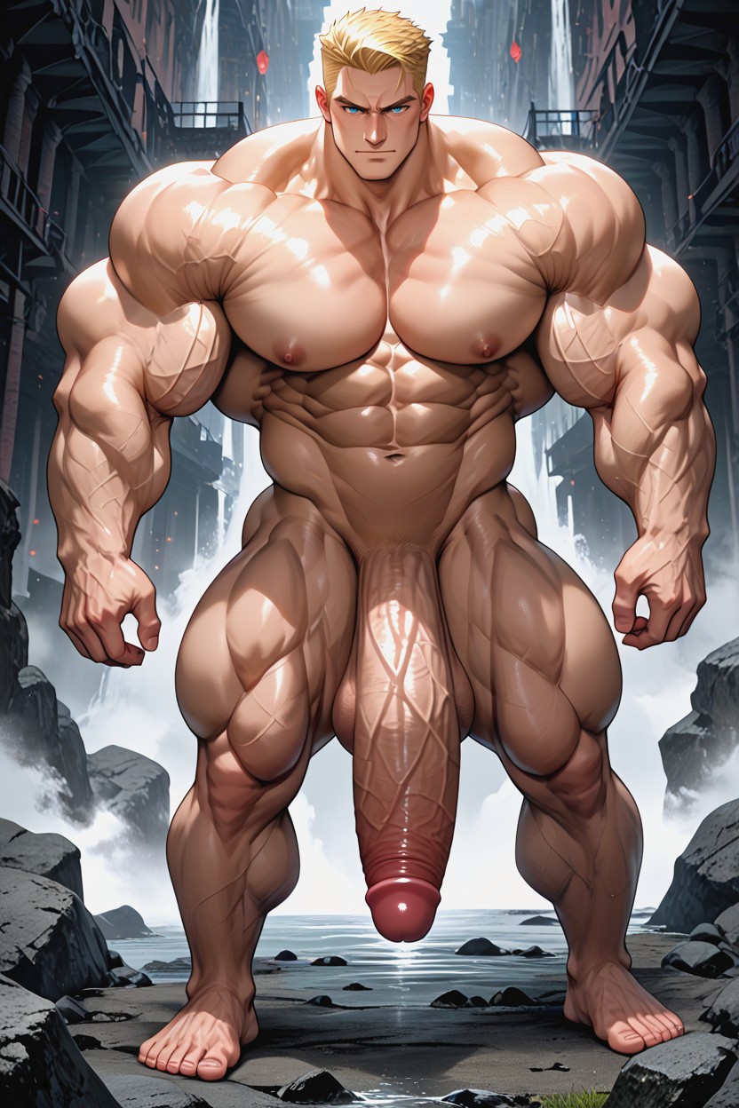 Boyish Appearance, Massive Penis Exposed, Chiseled Facial Features AI Gay Porn