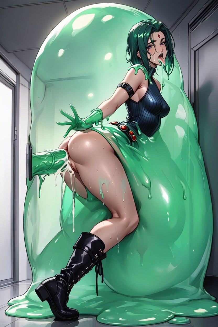 Cum Dripping From The Asshole, Tanned Line, Raven Dc Comics AI Porn