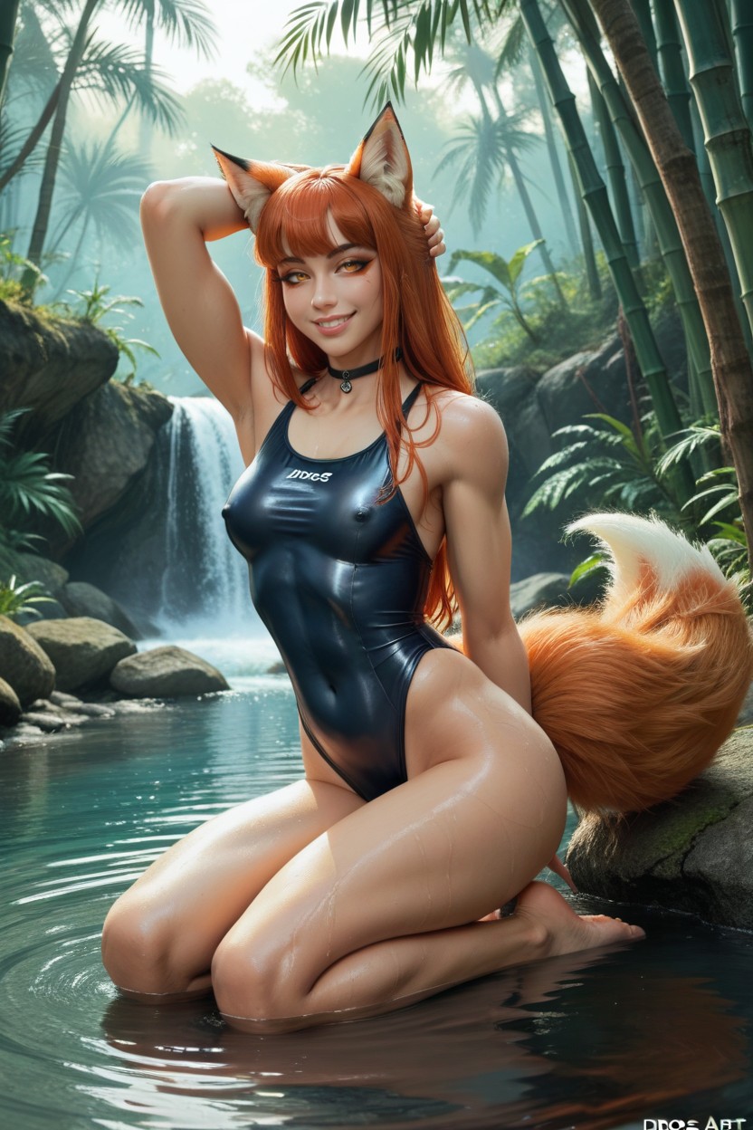 Long Ginger Hair, Nipple Rings, Spirale Art AI Porn
