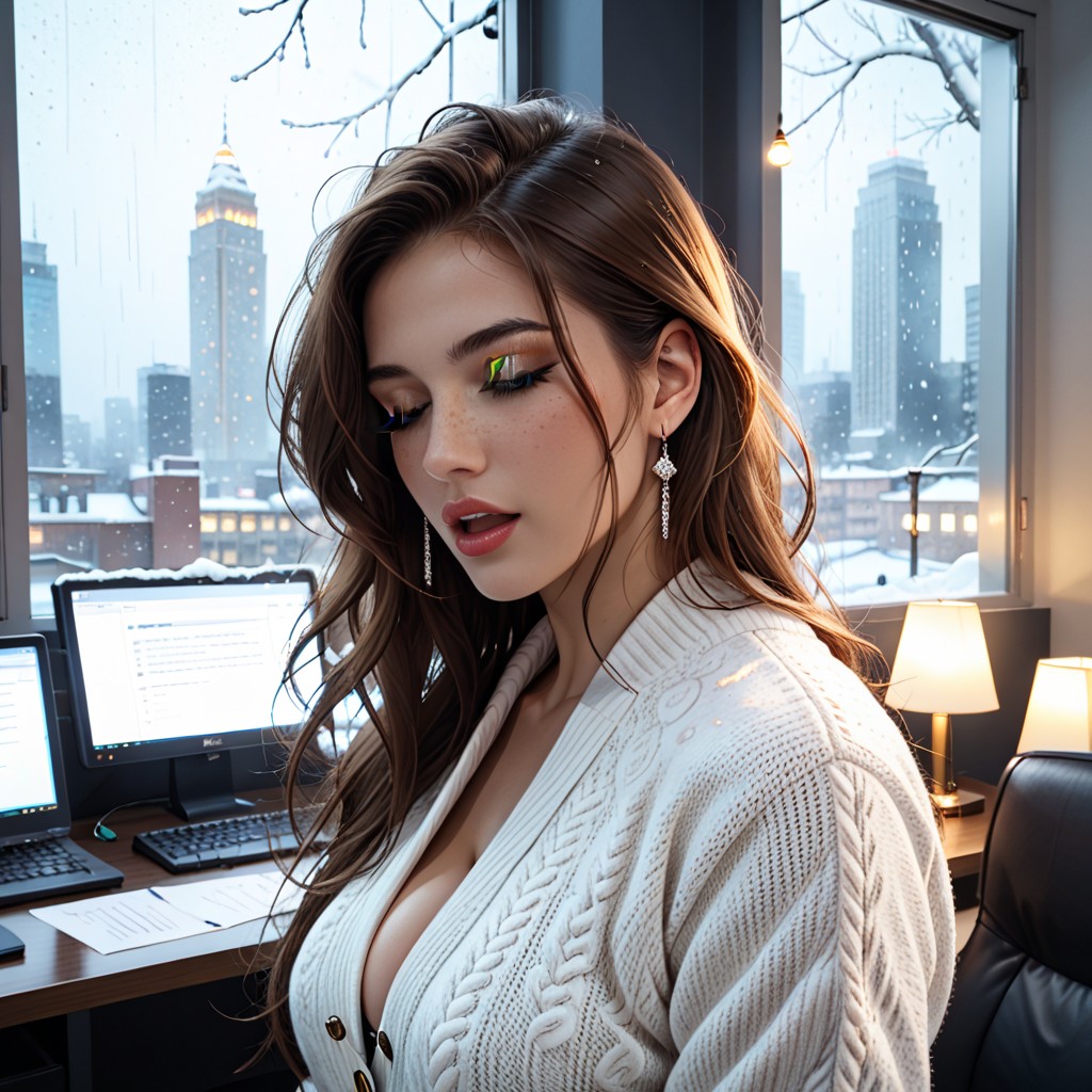 Office, Freckles, Side View AI Porn