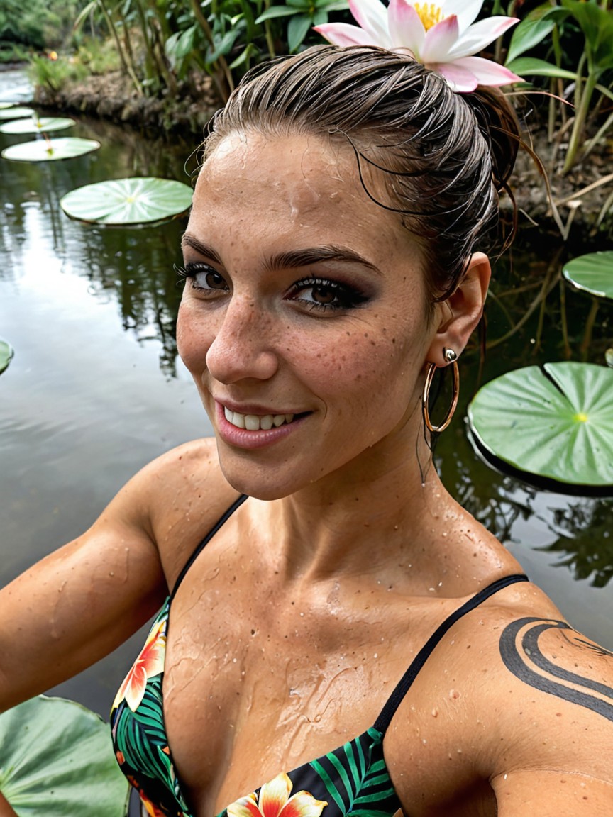 The Water Reaches Her Breast, Perfect Breast, Wet Hair AI Porn