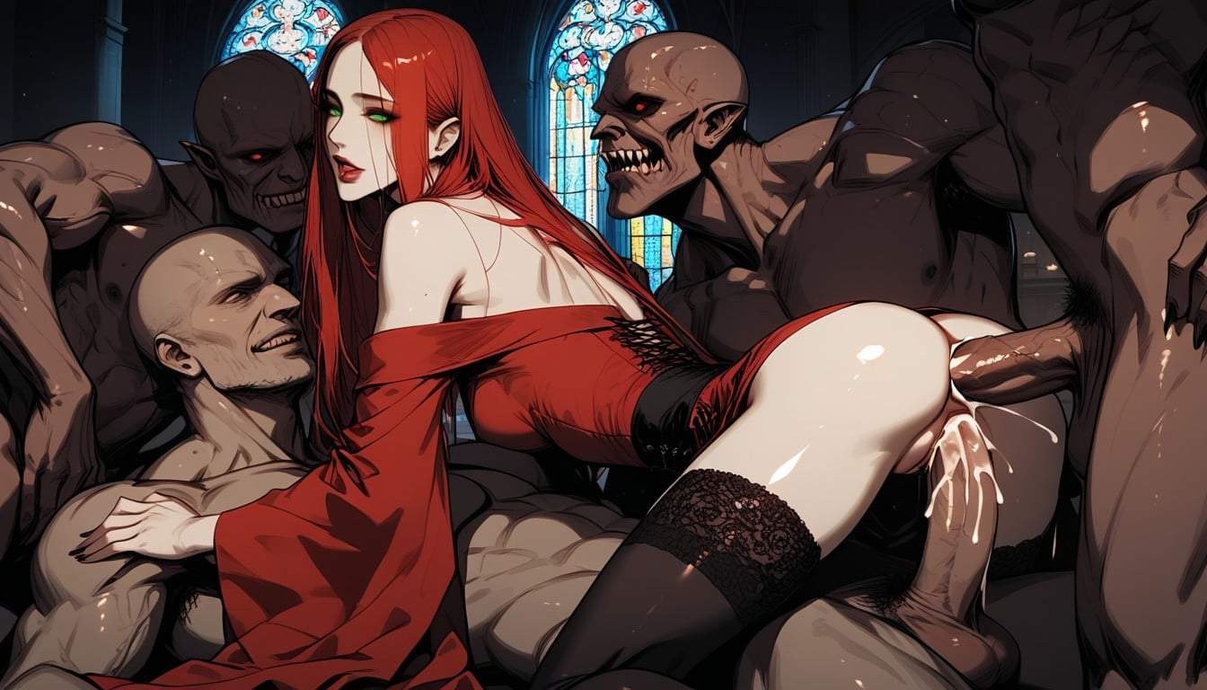 Detailed Background, Red Hair, Thigh Highs Hentai AI Porn