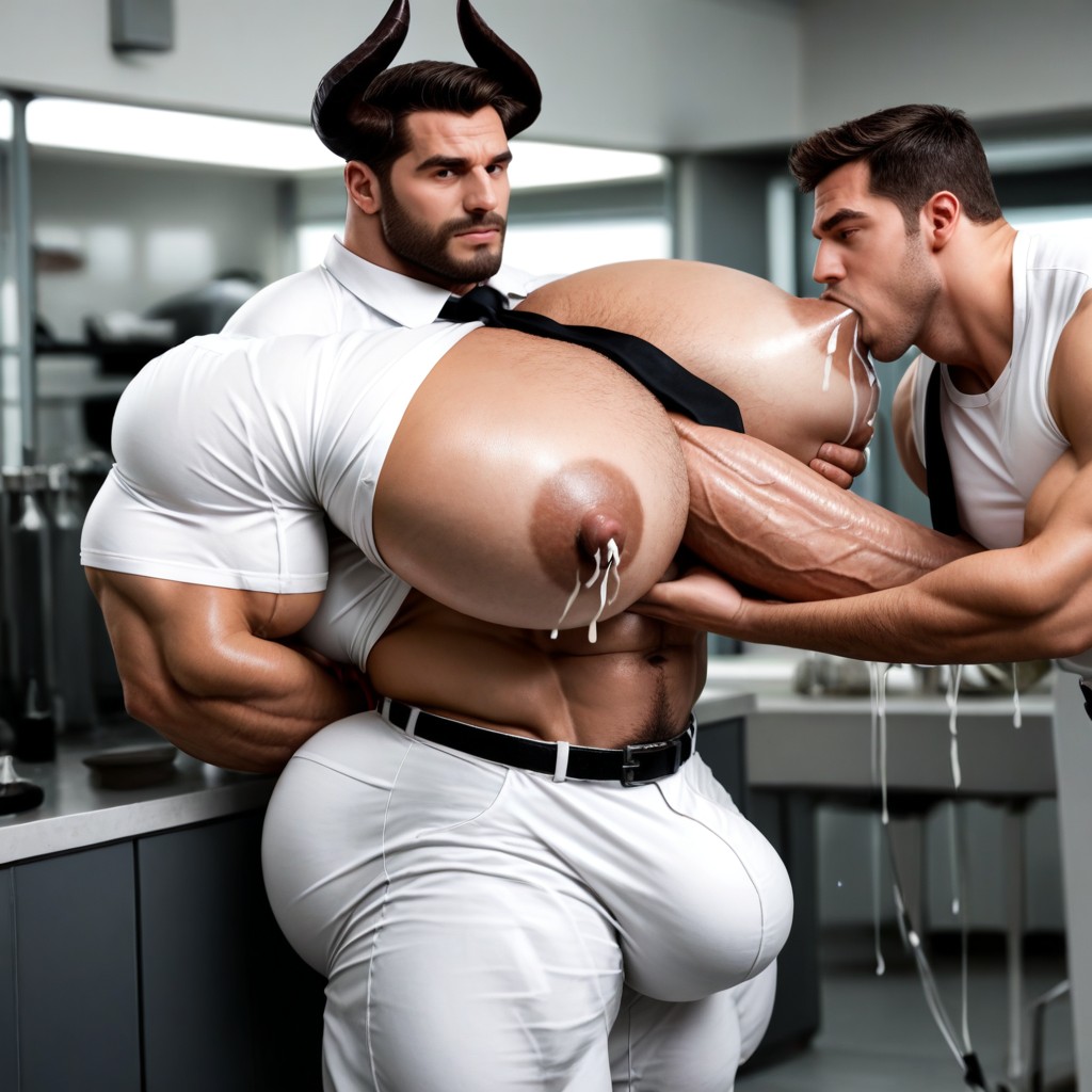 Black Tie, Giant Dildo Penetrating Milk Man's Ass, Brown Skin AI Gay Porn