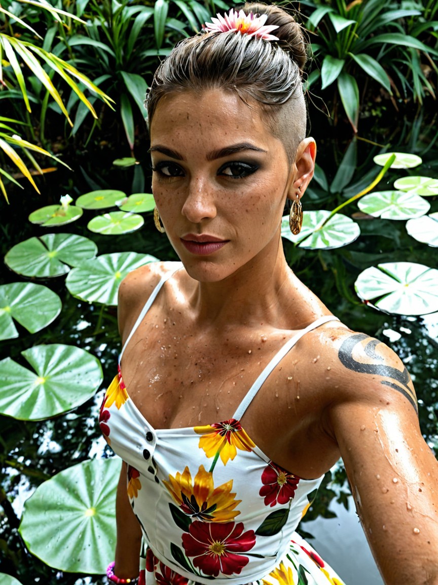 Soft Shadow, Big Round Earrings, Buzzcut AI Porn