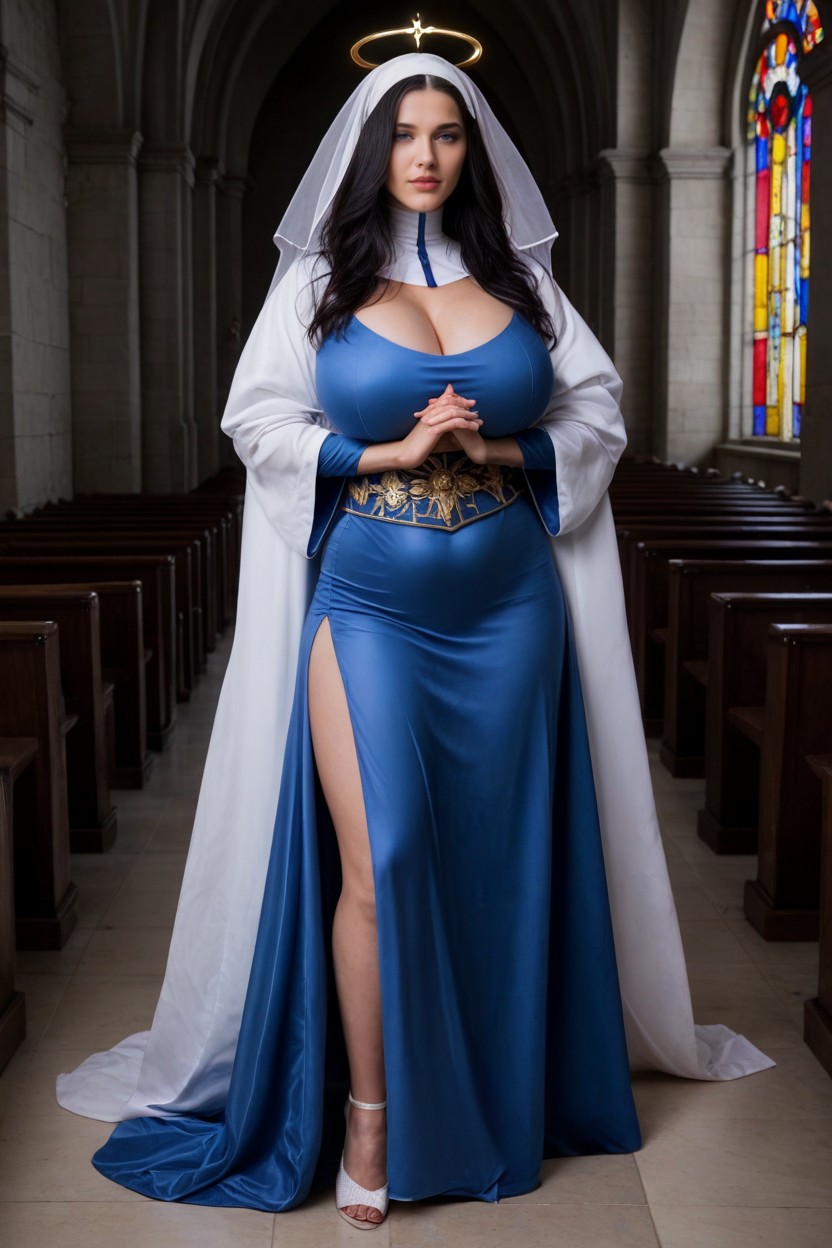 A Realistic Portrait Of The Virgin Mary, Long Sleeves, Full Body Covered Clothed AI Porn