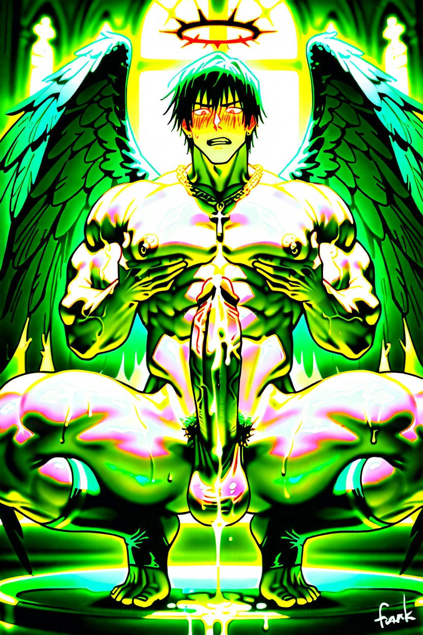 Hair Between Eyes, Full Face Blush, Penis Bigger Than Body AI Gay Porn