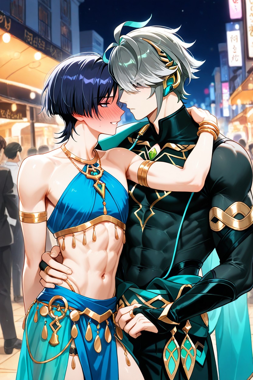 Grinning, Alhaitham Kissing Scaramouche's Neck, Love AI Gay Porn