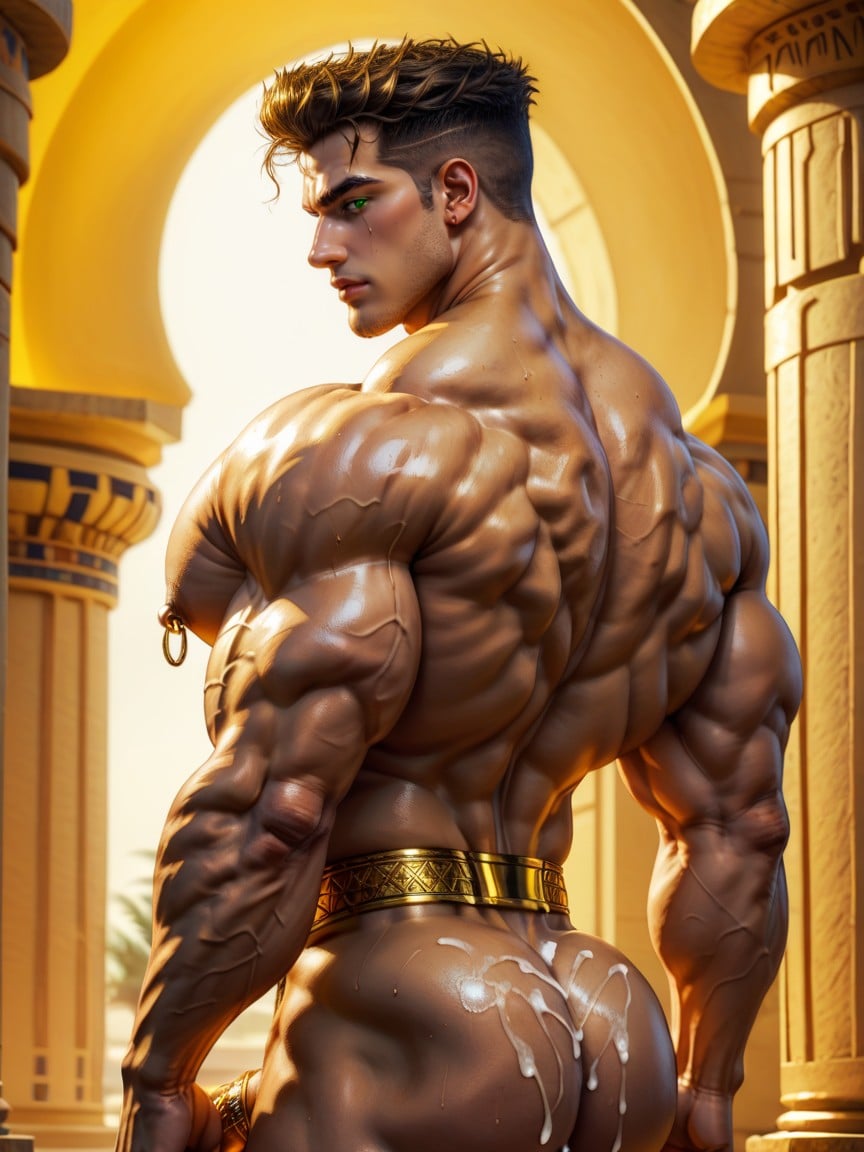 Large Pectoral Muscles, Golden Ornate Cuffs, Moaning AI Gay Porn