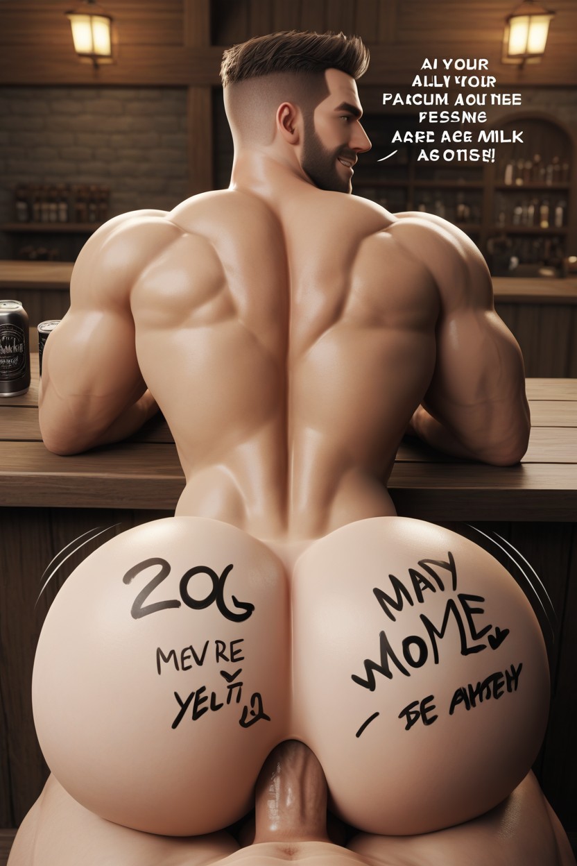 Bottom Is Killing The Top With His Hole, Body Writing On Ass Is The Sentient Anal Walls Ravenous For The Dick, Indoors AI Gay Porn