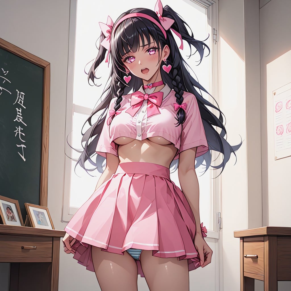 Bow Hairband, Open Mouth, Perfect Body Structure Hentai AI Porn