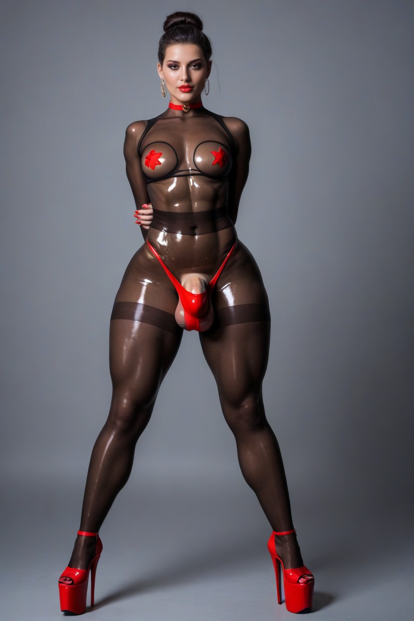 Lifting Skirt, Spreading Legs, Oiled Skin Shemale AI Porn