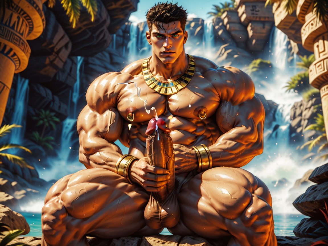 Hair With Shaved Sides, Wet Skin, Full Body AI Gay Porn