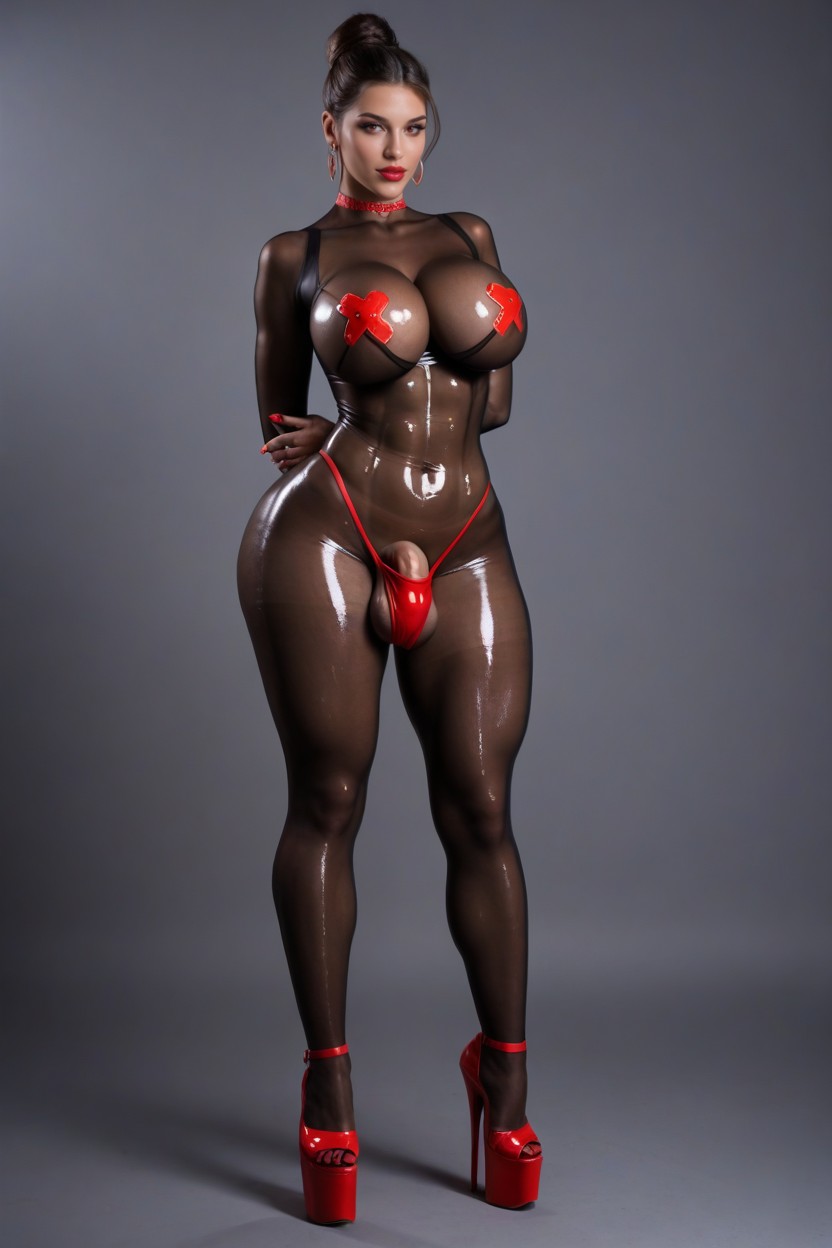 Full Cover Bodystocking, Lifting Skirt, Full Body View Shemale AI Porn
