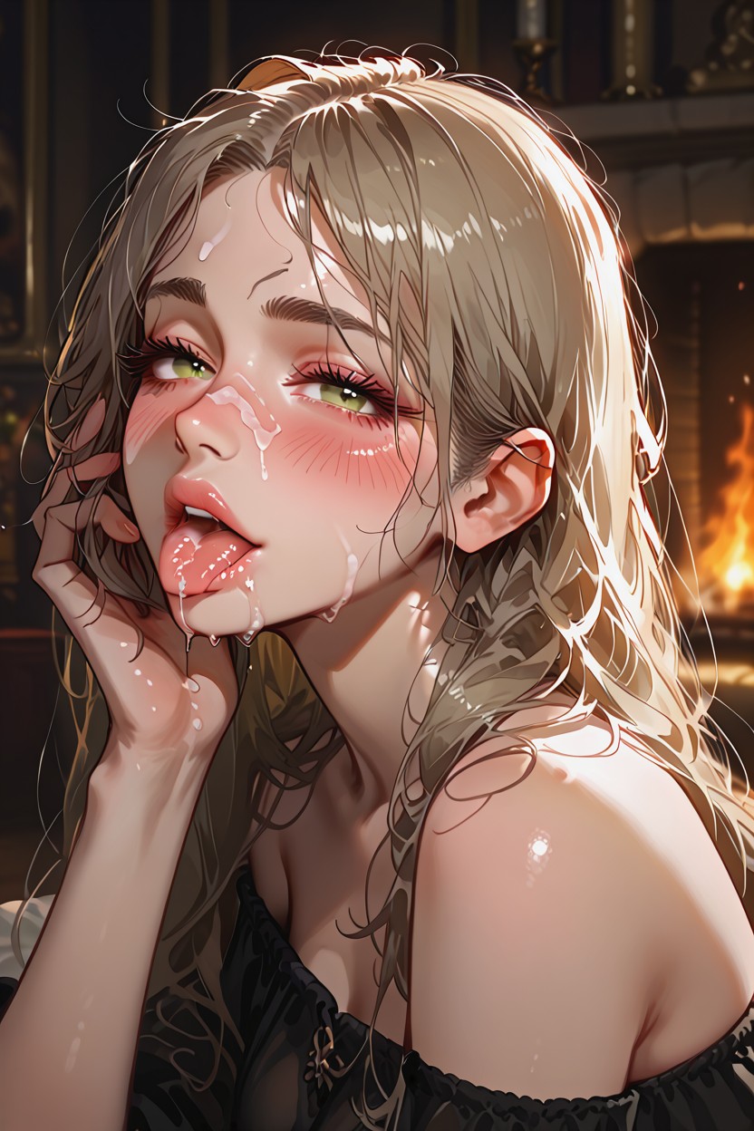 Loose Top, Blushing, Black Crop Top Hentai IA