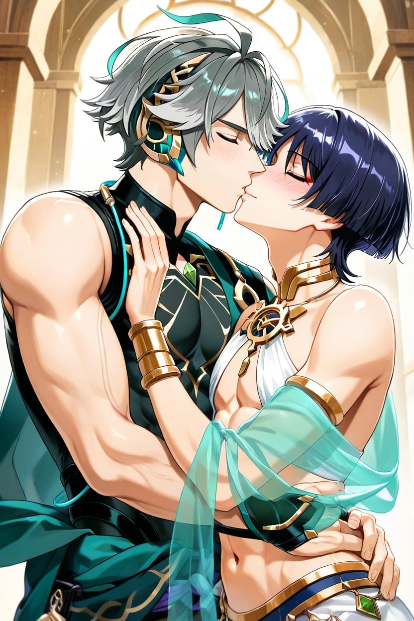 Male Scaramouche Wearing Male Sheer Oriental Male Style Male, 18+, Alhaitham Flirting AI Gay Porn