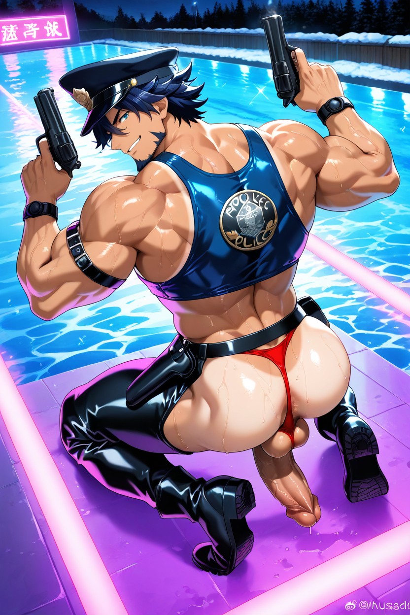 Pistol In Hand, Trim Waist, Very Tall AI Gay Porn