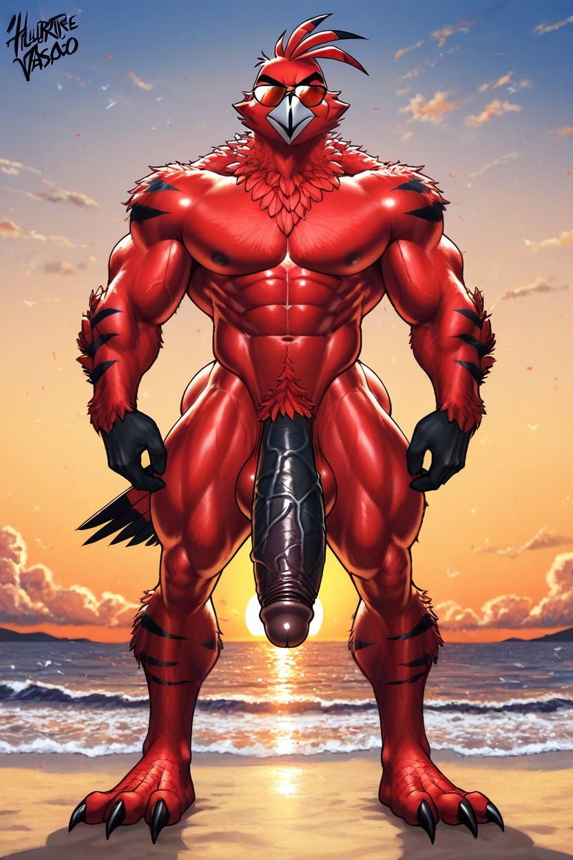 Full Body, Beach, Erect Black Penis AI Gay Porn